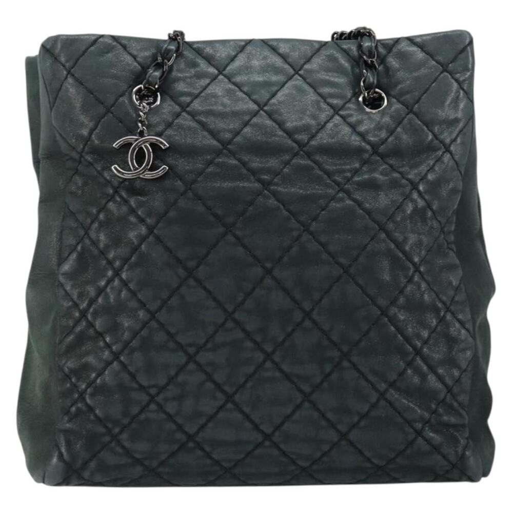 Chanel Coated Canvas Wild Stitch Chain Shoulder Bag Green